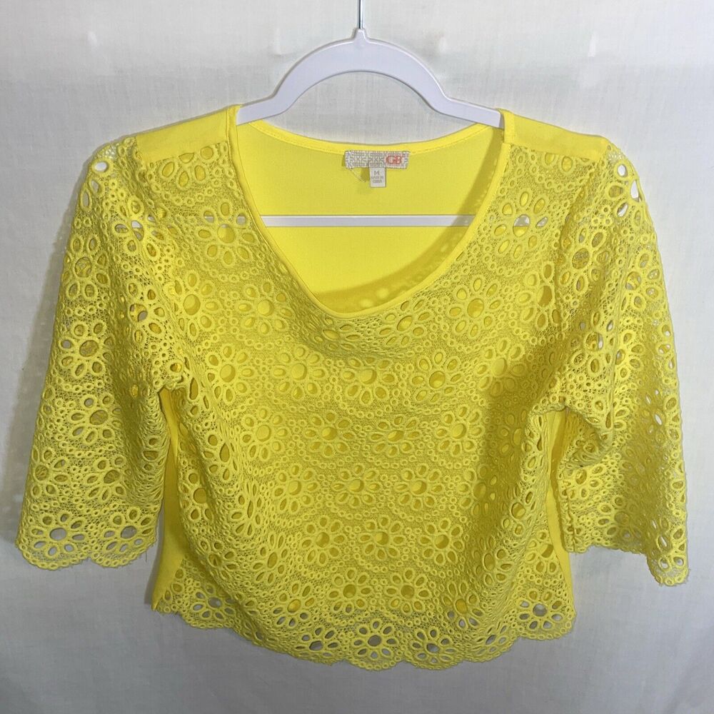 GB Women’s See Thru Blouse Size Medium Yellow Floral Dressy Summer Cool